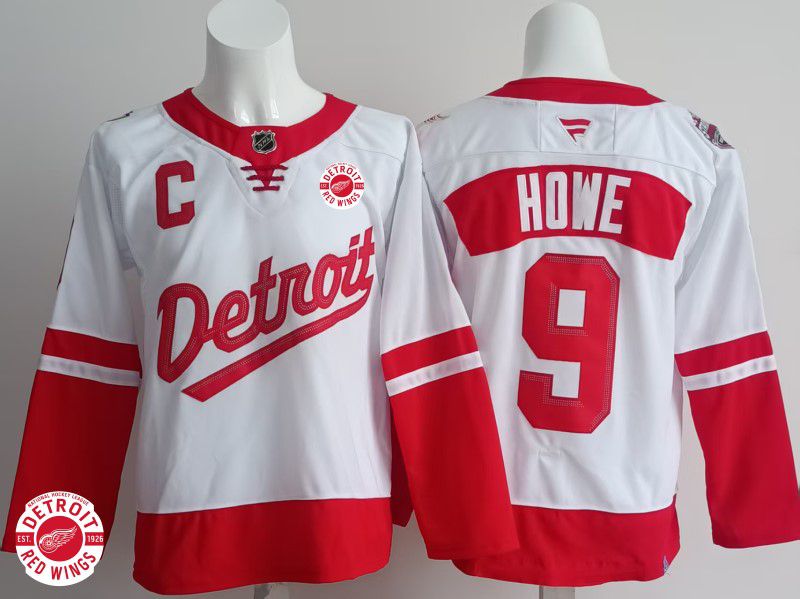 Men Detroit Red Wings 9 Howe White 2025 Fanatics Home Premium NHL Jersey style 2